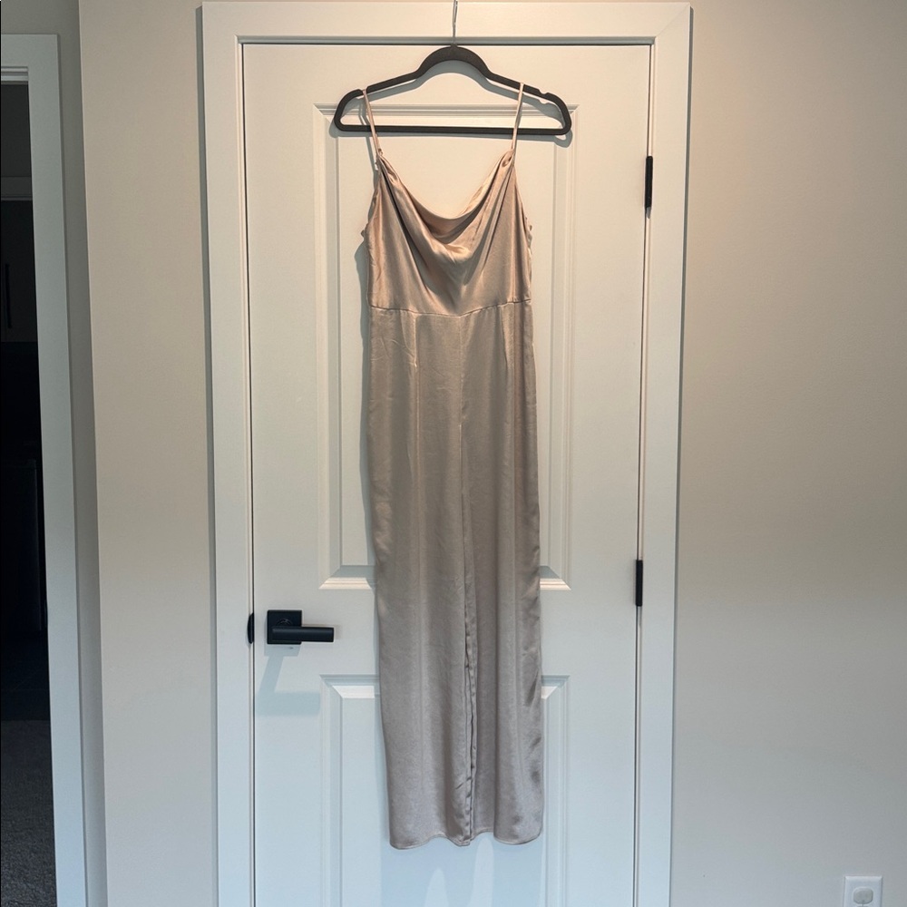 Perfect Night Champagne Satin Cowl
Neck Culotte Jumpsuit - Picture 5 of 6